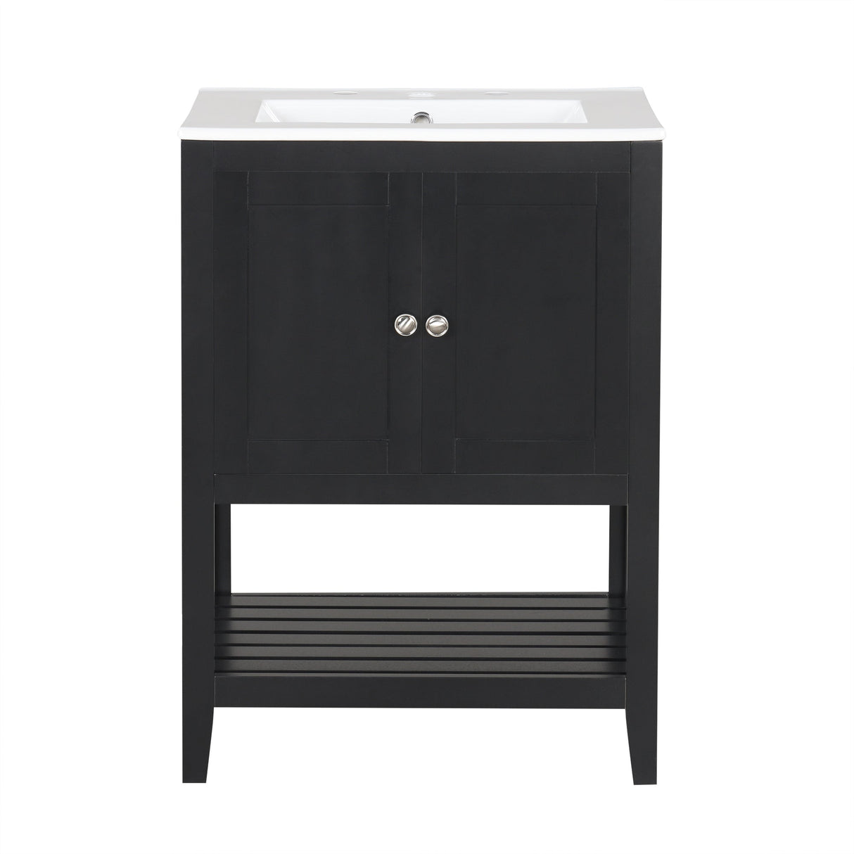 24" Black Modern Sleek Bathroom Vanity Elegant Ceramic Sink with Solid Wood Frame Open Style Shelf Julia M Home & Kitchen