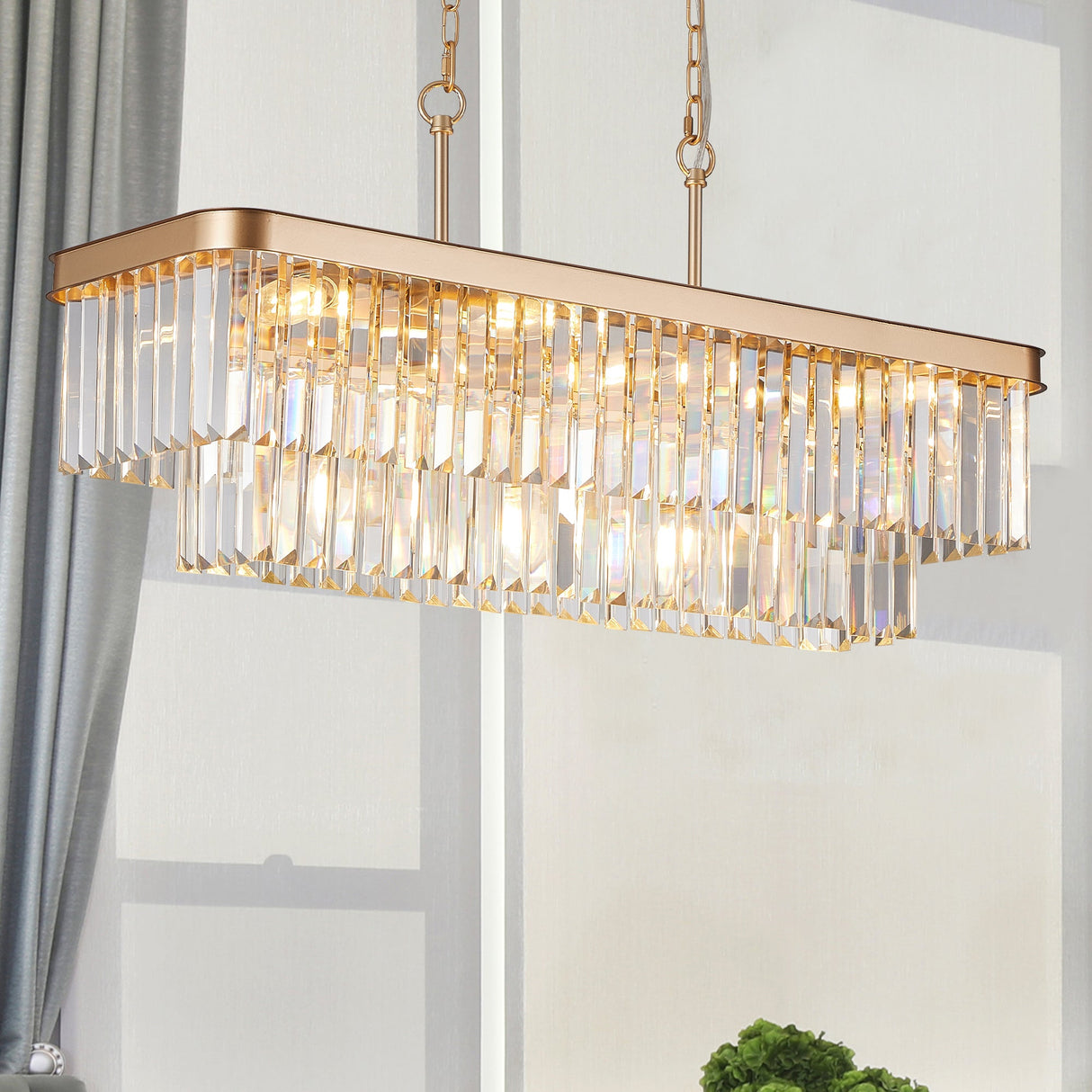 Chandeliers,Rectangular Crystal Chandelier Adjustable,E12 Modern Industrial Crystal Lights (Bulb Not Included) Julia M Home & Kitchen