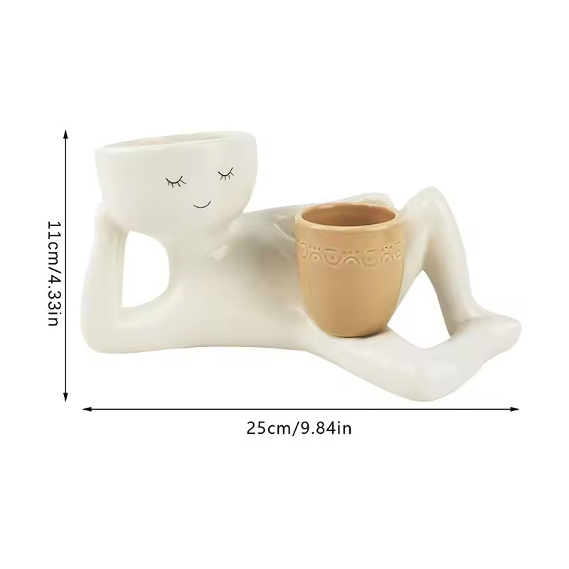 Funny Resin Succulent Pot: Relaxing - pose Figure with Pot Planter, Drainage Hole, Ideal for Succulents and Cacti - Julia M LifeStyles