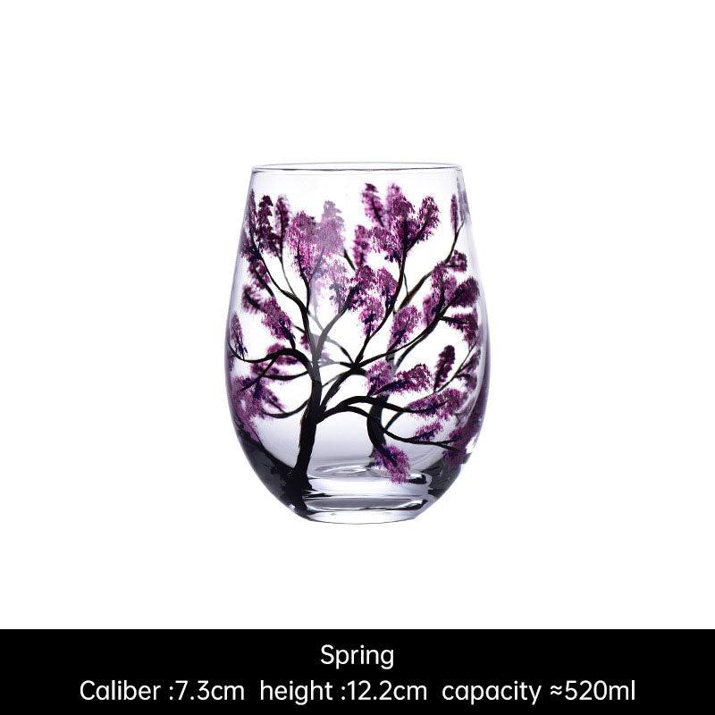 Light luxury ins crystal glass wine glass hand-painted household goblet four seasons painted wine glass - Julia M LifeStyles