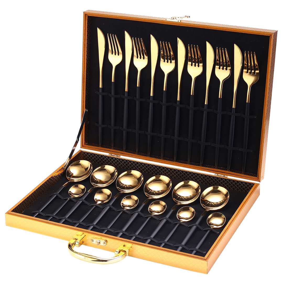 24pcs Gold Dinnerware Set Stainless Steel Tableware Set Knife Fork Spoon Luxury Cutlery Set Gift Box Julia M Home & Kitchen