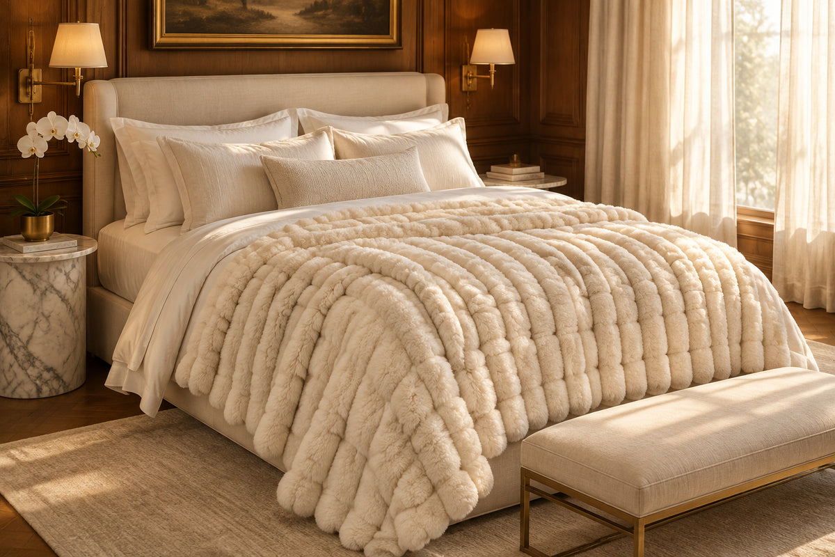 Faux Rabbit Fur Plush Throw Blanket