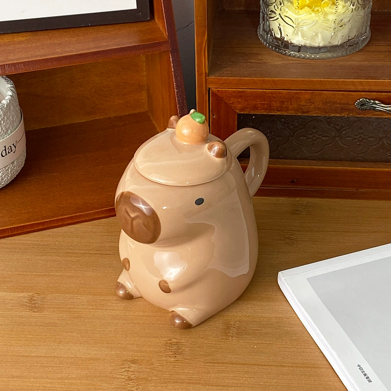 Fun 3D Capybara Mug Pair:3D capybara - designed mugs with handles & lids. A wonderful gift choice for girls. Julia M Home & Kitchen