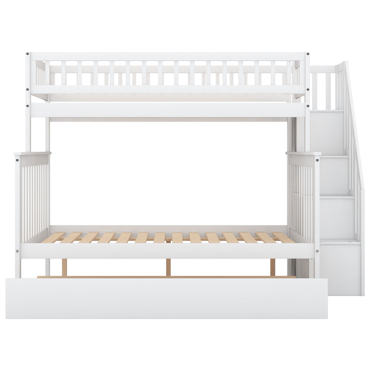 Twin over Full Bunk Bed with Trundle and Staircase White - Julia M LifeStyles