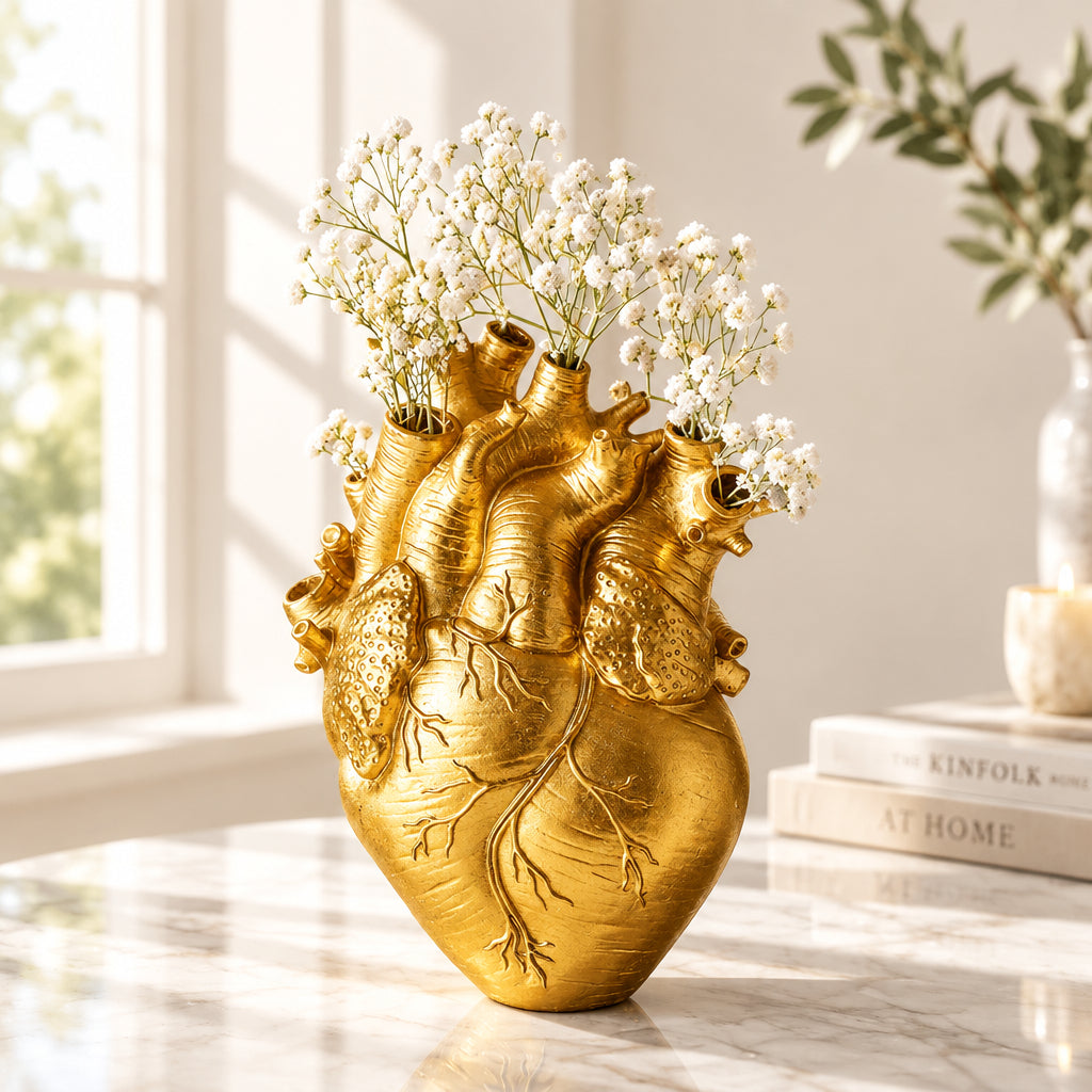 Heart-Shaped Flower Vase Resin Ornament Desktop Living Room Plant Pot Table Decoration Craft Julia M Home & Kitchen