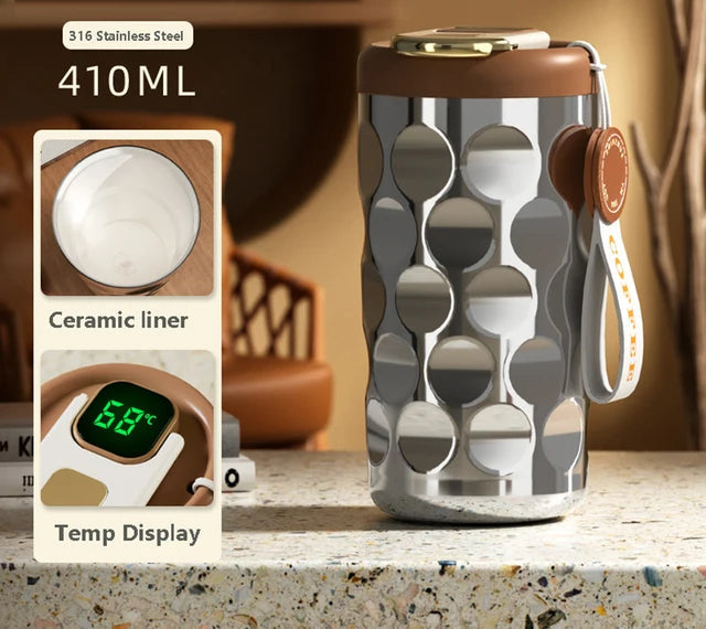 LED temperature display insulated cup 316 stainless steel cup intelligent coffee insulated bottle 410ml vacuum bottle coffee cup Julia M Home & Kitchen