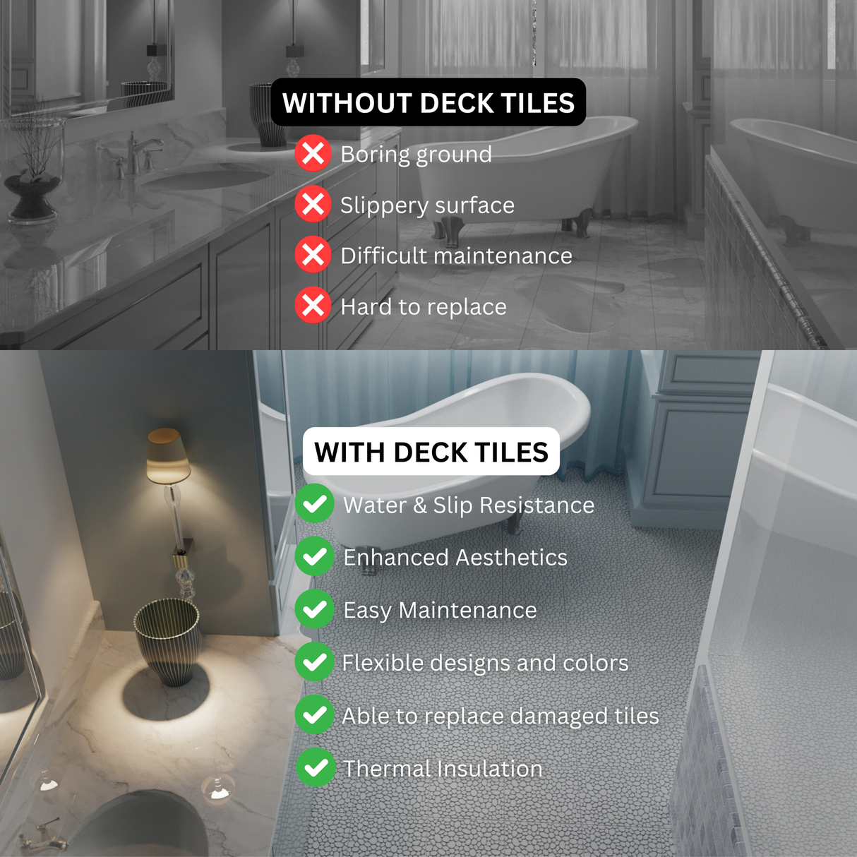 12 x 12 inch gray interlocking deck tiles, plastic waterproof pebble pattern, pack of 12 pieces - Julia M LifeStyles