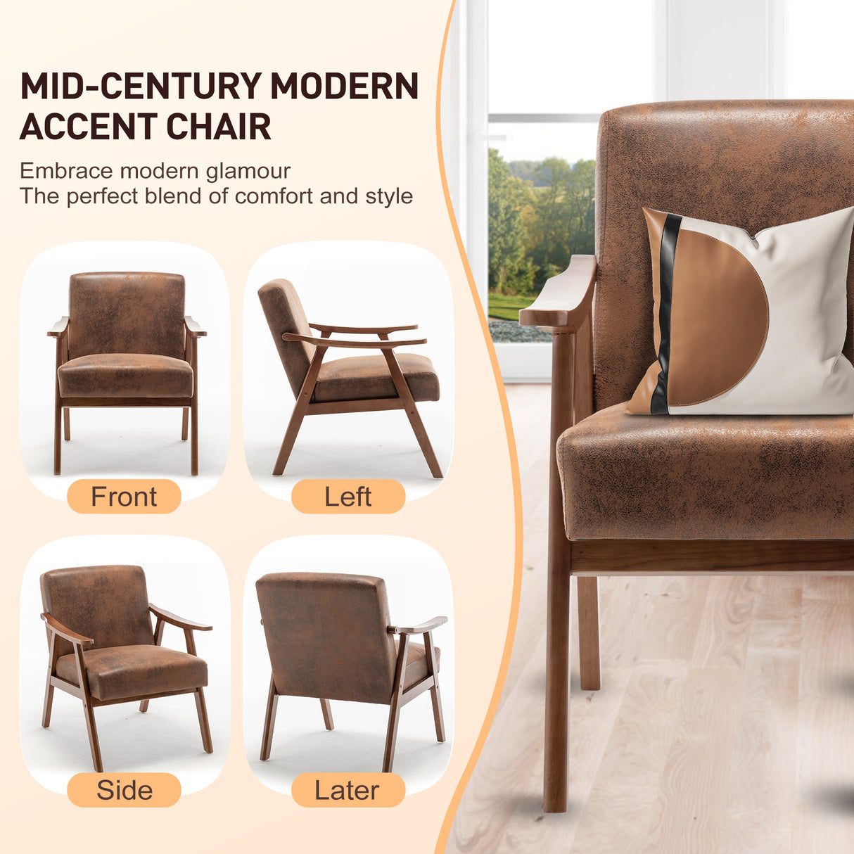 Medieval modern chair, solid wood frame living room chair, accent chair with ultra thick backrest - Julia M LifeStyles