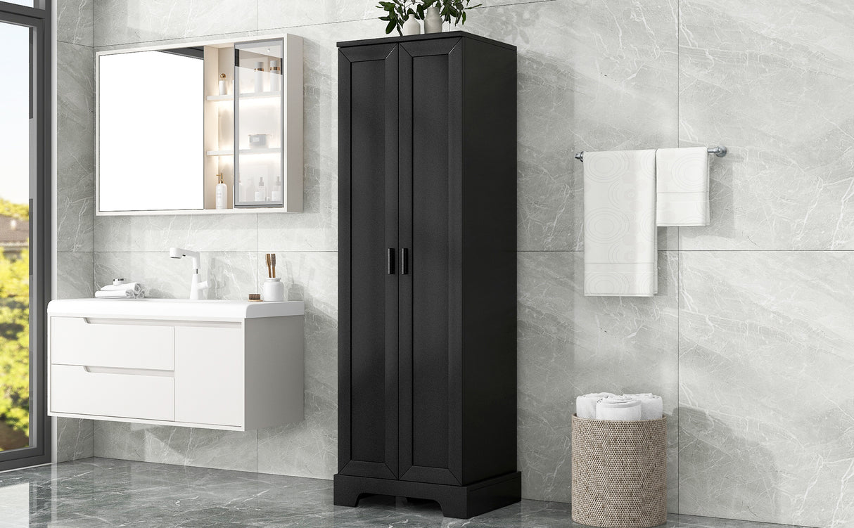 Storage Cabinet with Two Doors for Bathroom, Office, Adjustable Shelf, MDF Board, Black - Julia M LifeStyles