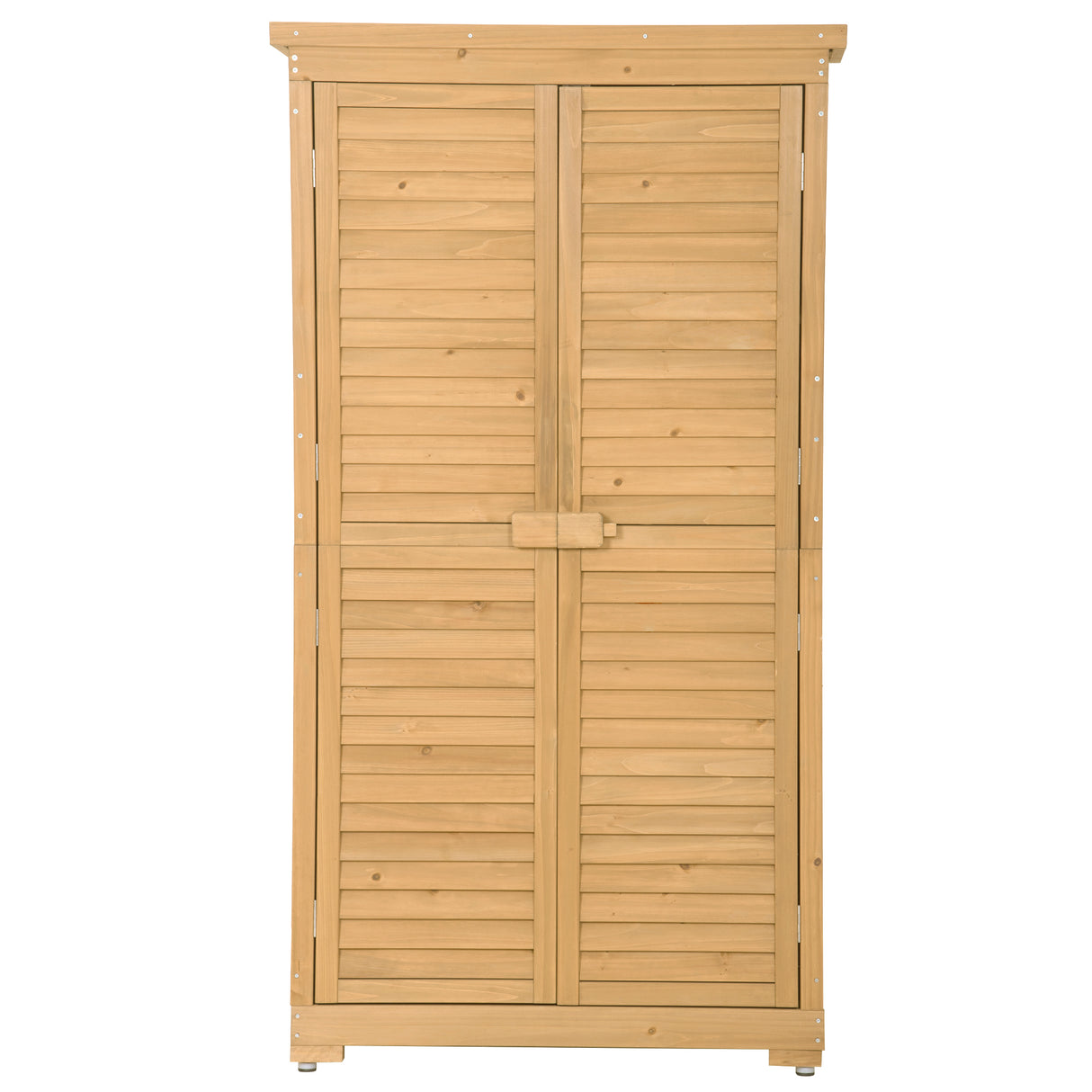 Wooden Garden Shed 3-tier Patio Storage Cabinet Outdoor Organizer Wooden Lockers with Wood (Natural Wood Color -Shutter Design) - Julia M LifeStyles