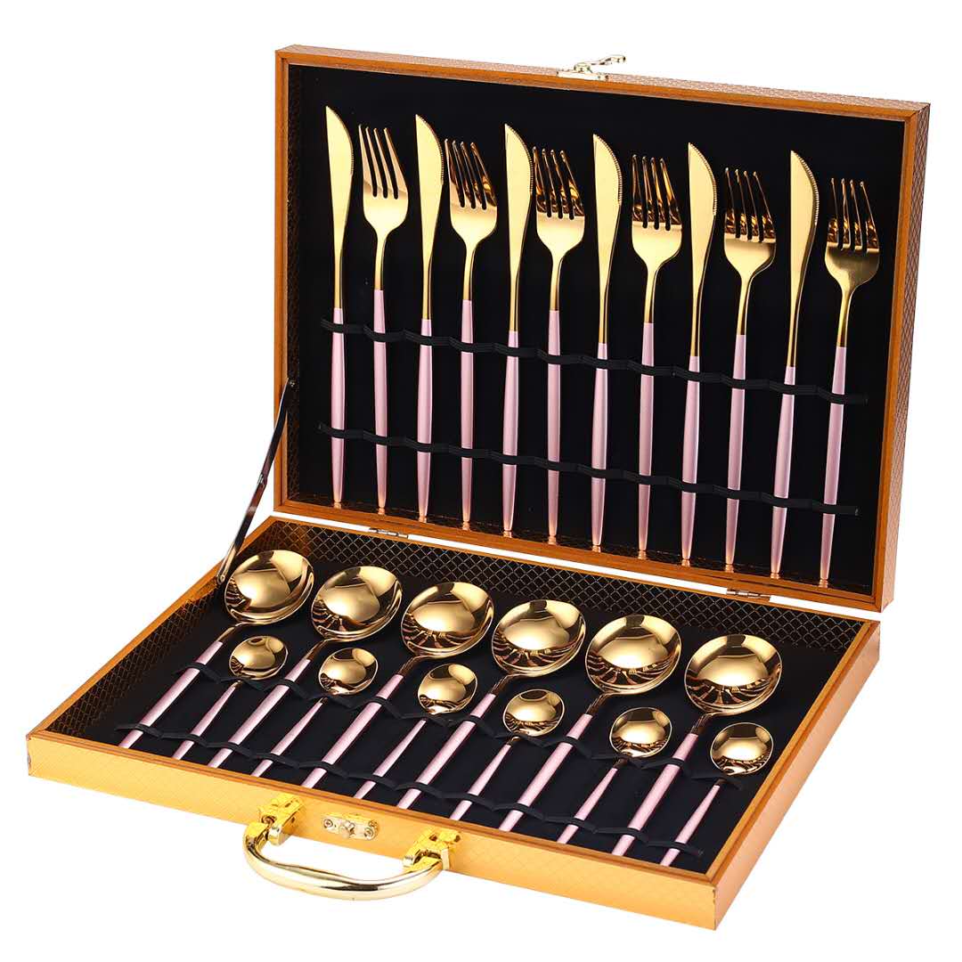24pcs Gold Dinnerware Set Stainless Steel Tableware Set Knife Fork Spoon Luxury Cutlery Set Gift Box Julia M Home & Kitchen