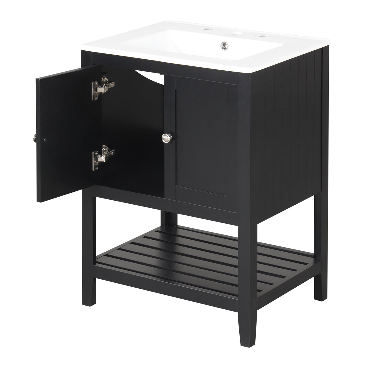 24" Black Modern Sleek Bathroom Vanity Elegant Ceramic Sink with Solid Wood Frame Open Style Shelf - Julia M LifeStyles