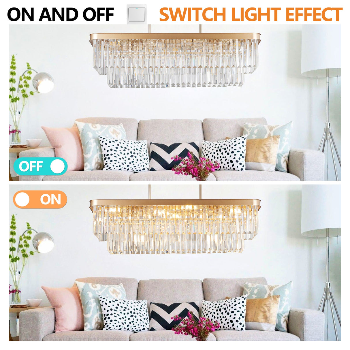 Chandeliers,Rectangular Crystal Chandelier Adjustable,E12 Modern Industrial Crystal Lights (Bulb Not Included) Julia M Home & Kitchen