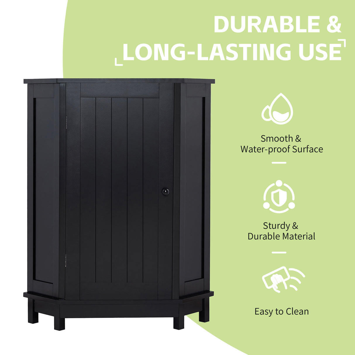 Black Bathroom Cabinet Triangle Corner Storage Cabinet with Adjustable Shelf Modern Style MDF Board - Julia M LifeStyles