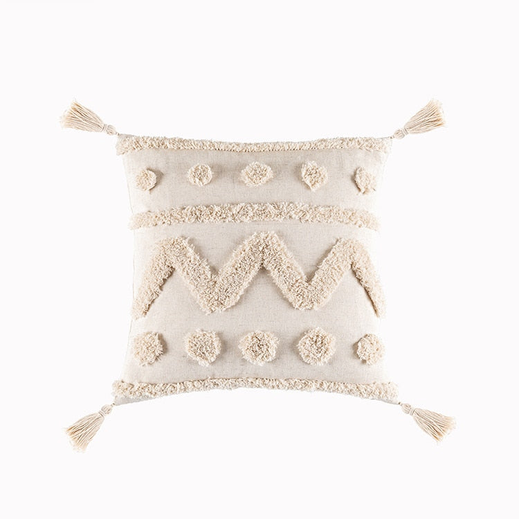 Tassels Cushion Cover 45x45cm - Beige and White Boho Decor - Julia M LifeStyles