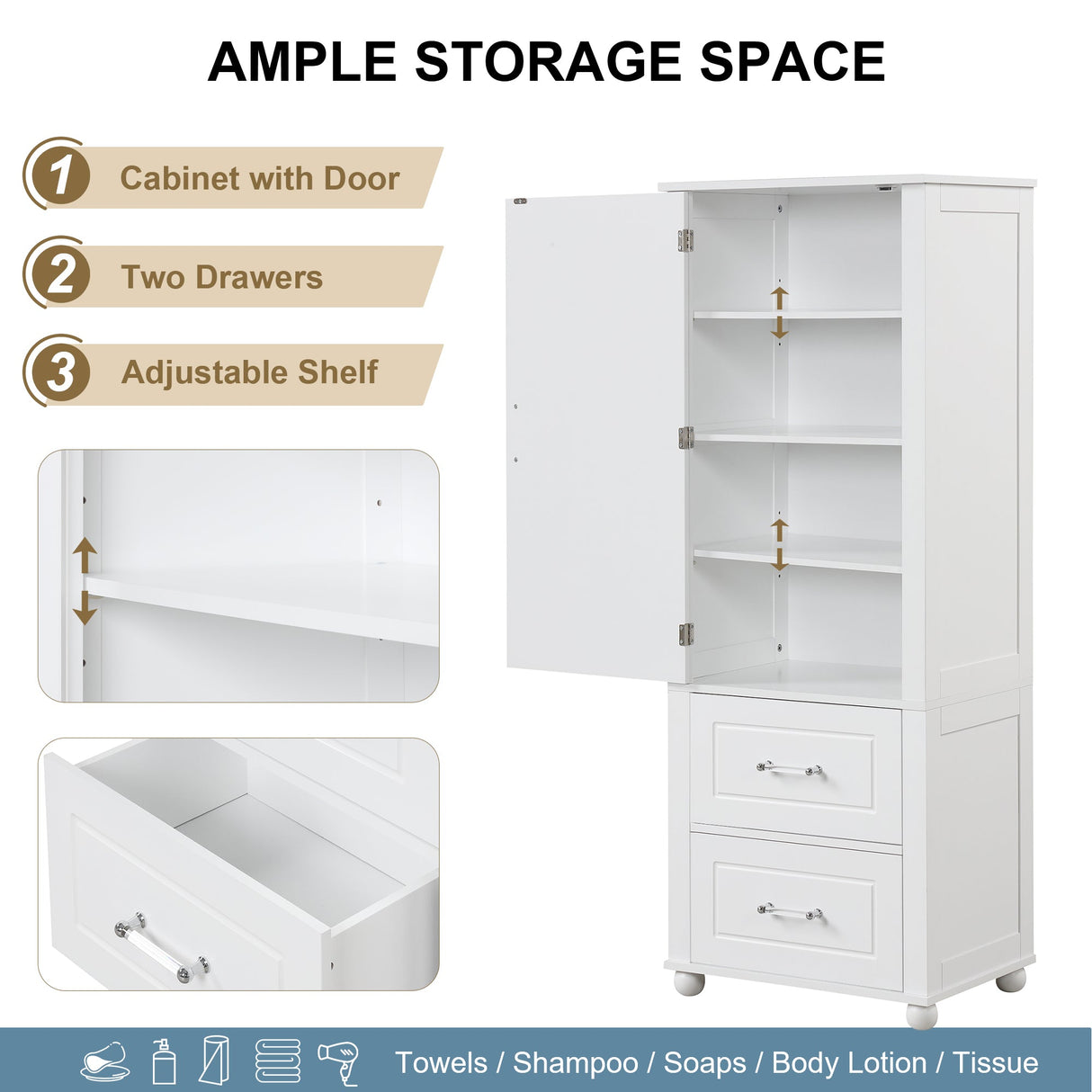 European Style Tall Bathroom Storage Cabinet with Adjustable Shelves and Drawers Julia M Home & Kitchen