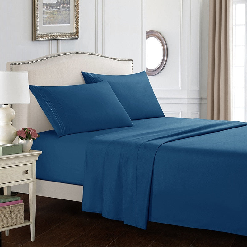 White Bedding Set Queen size Bed sheets Solid color Flat Sheet+Fitted Sheet+Pillowcase Bed Linens - Julia M LifeStyles
