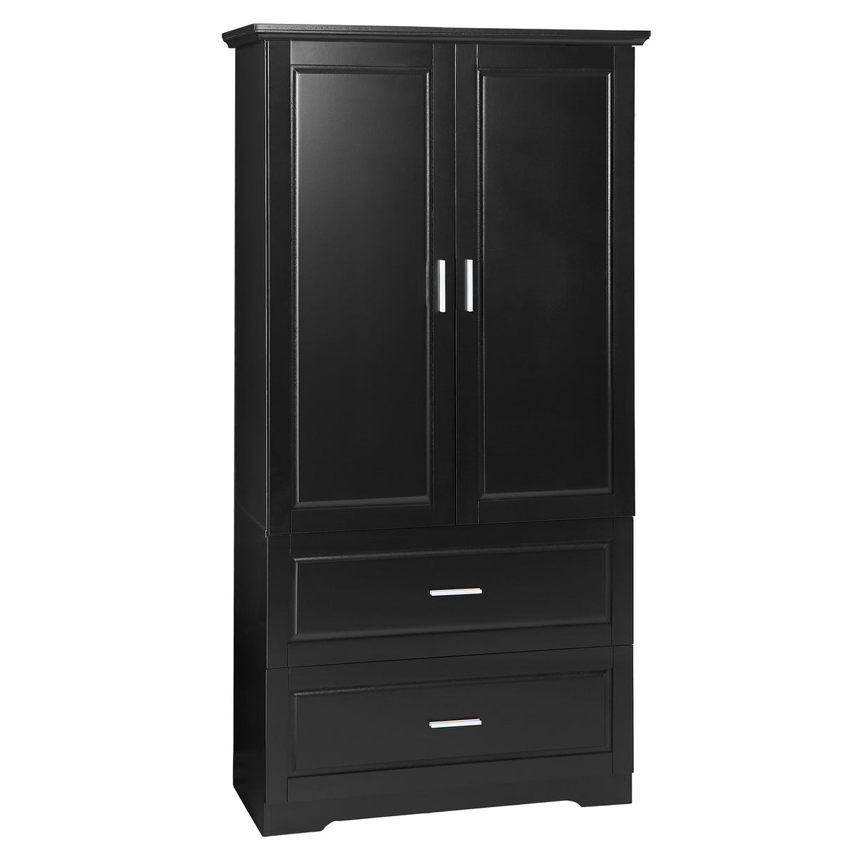 Tall Bathroom Storage Cabinet, Cabinet with Two Doors and Drawers, Adjustable Shelf, MDF Board, Black - Julia M LifeStyles