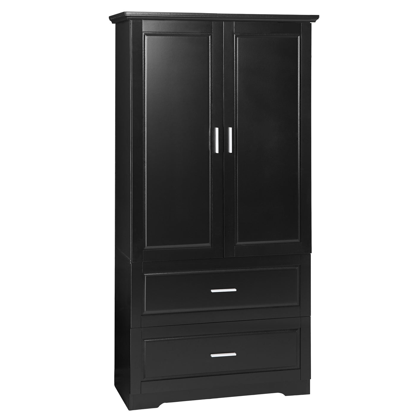 Tall Bathroom Storage Cabinet, Cabinet with Two Doors and Drawers, Adjustable Shelf, MDF Board, Black - Julia M LifeStyles