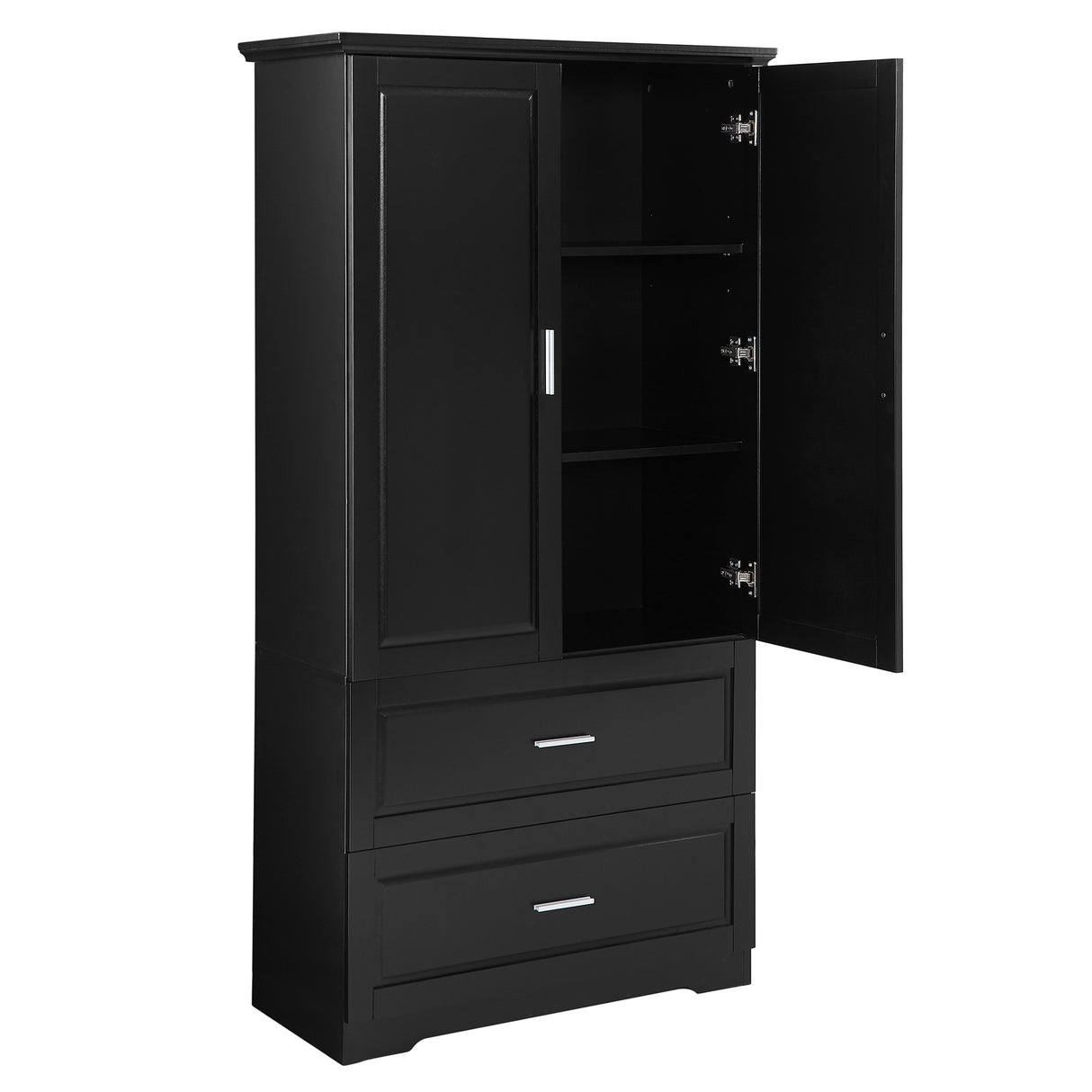 Tall Bathroom Storage Cabinet, Cabinet with Two Doors and Drawers, Adjustable Shelf, MDF Board, Black - Julia M LifeStyles