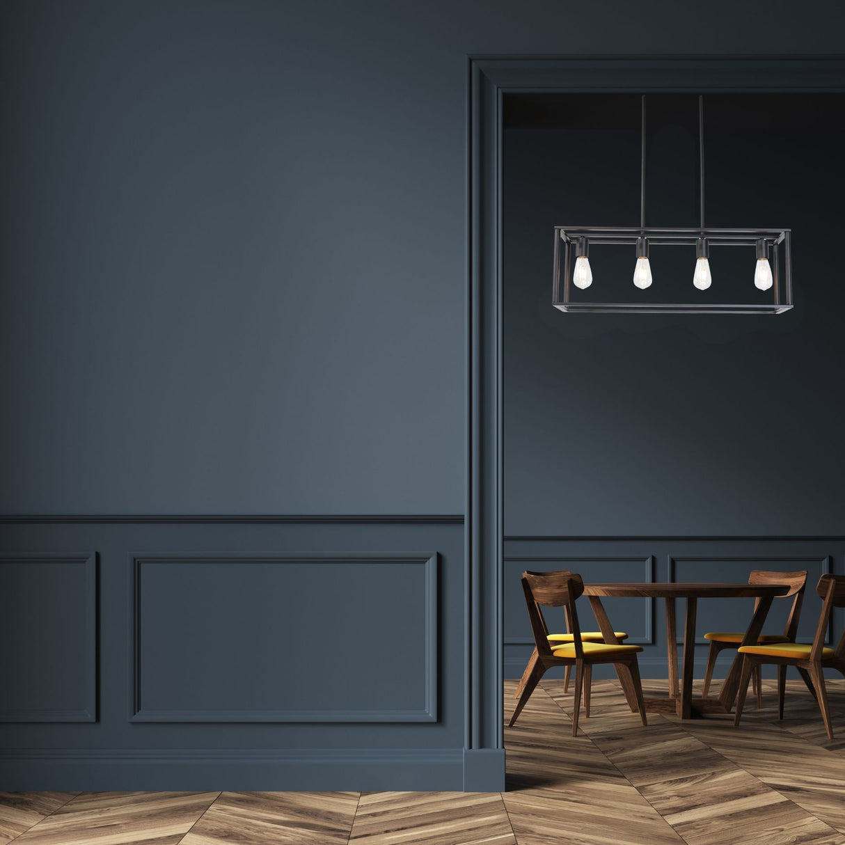 Pendant Lighting 4 Light Industrial Vintage Open Frame Rectangle Chandeliers Modern Black Linear Cage Ceiling Light Fixture - Julia M LifeStyles