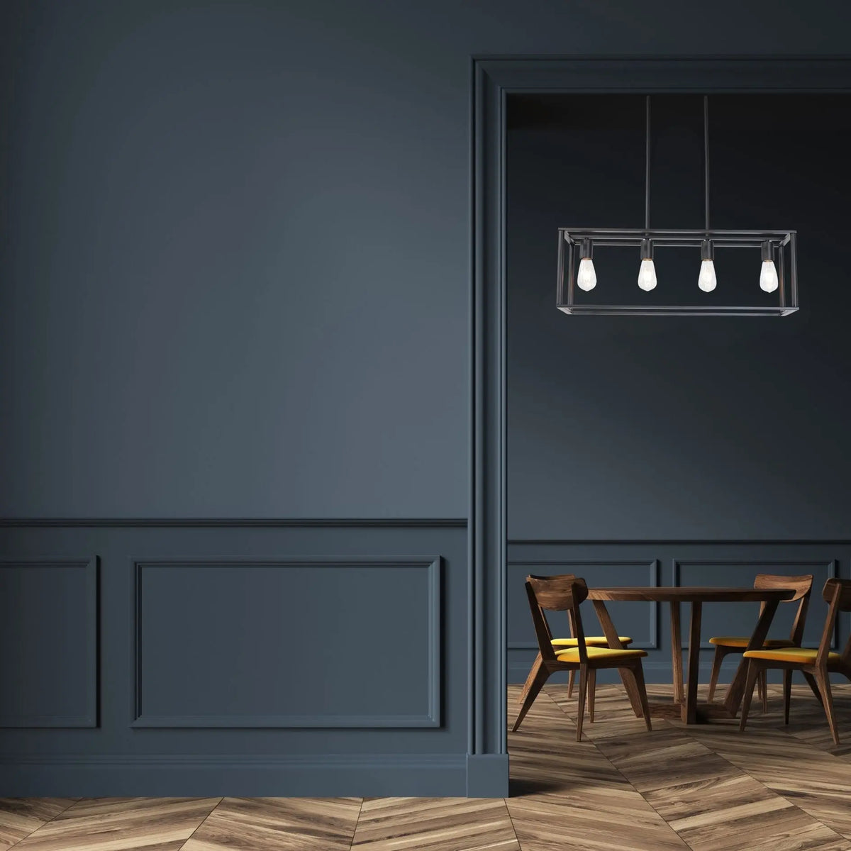 Pendant Lighting 4 Light Industrial Vintage Open Frame Rectangle Chandeliers Modern Black Linear Cage Ceiling Light Fixture - Julia M LifeStyles