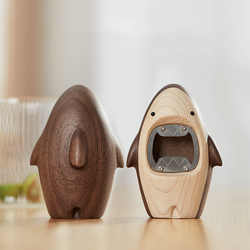 Solid wood shark beer bottle opener creative personality cute screwdriver desktop decoration home cartoon bottle opener decoration - Julia M LifeStyles
