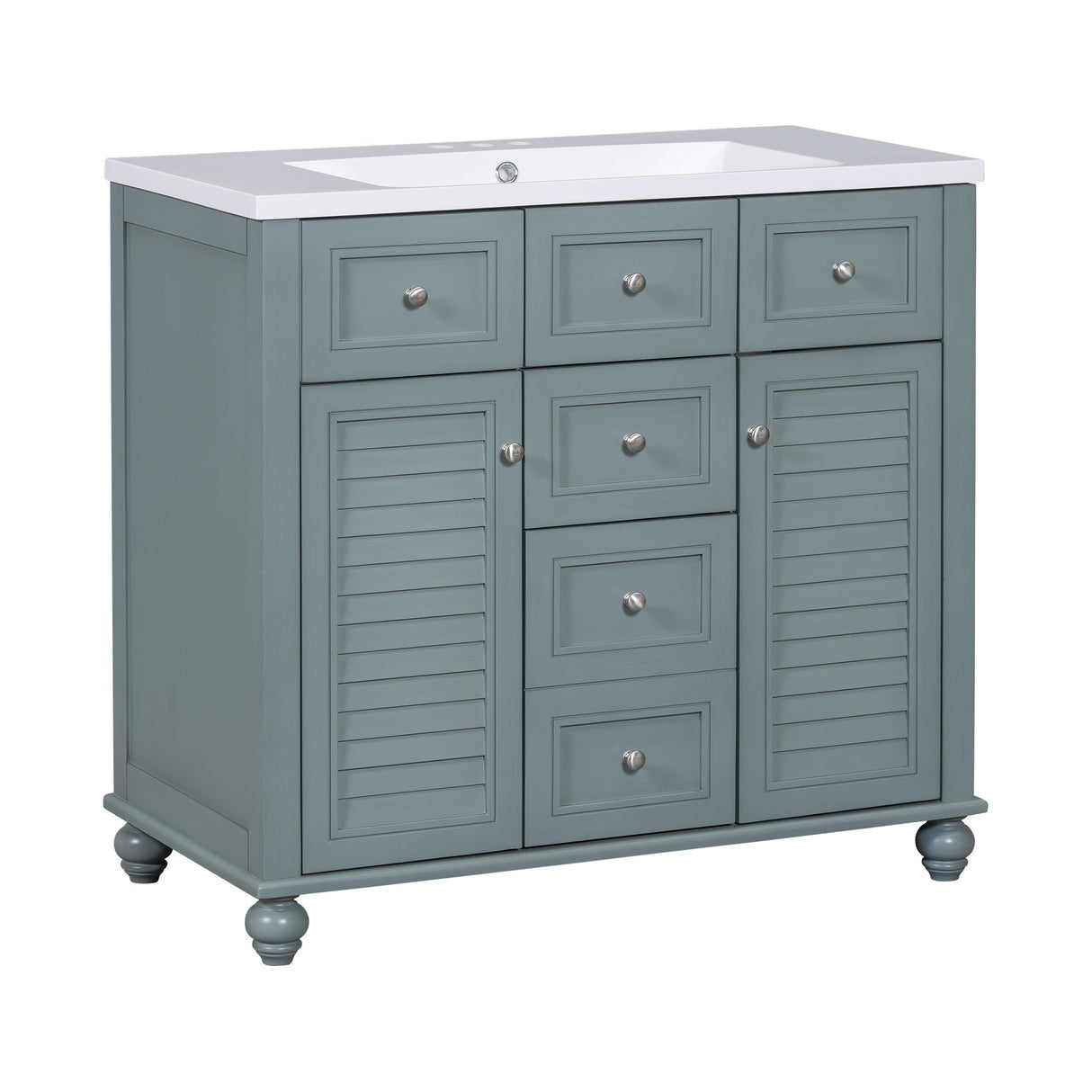 36 "bathroom makeup cabinet with resin sink combination and 2 drawers, with soft closing door, blue color eprolo
