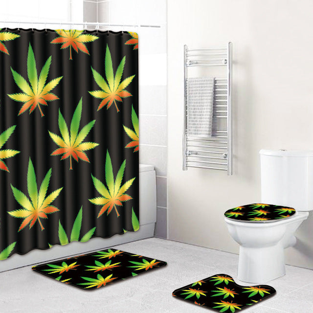 3D Printing Maple Leaf Bathroom Mats 180*180cm Shower Curtain 4pcs Bath Mat Sets Home Decoration Julia M Home & Kitchen