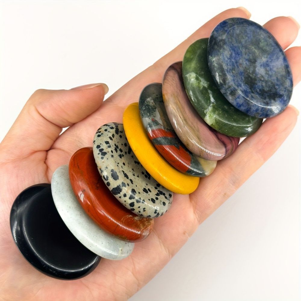 Thumb Worry Stones Oval Massage Quartz Healing Crystal Chakra Energy Therapy Meditation Spiritual Natural Gemstone Decor eprolo