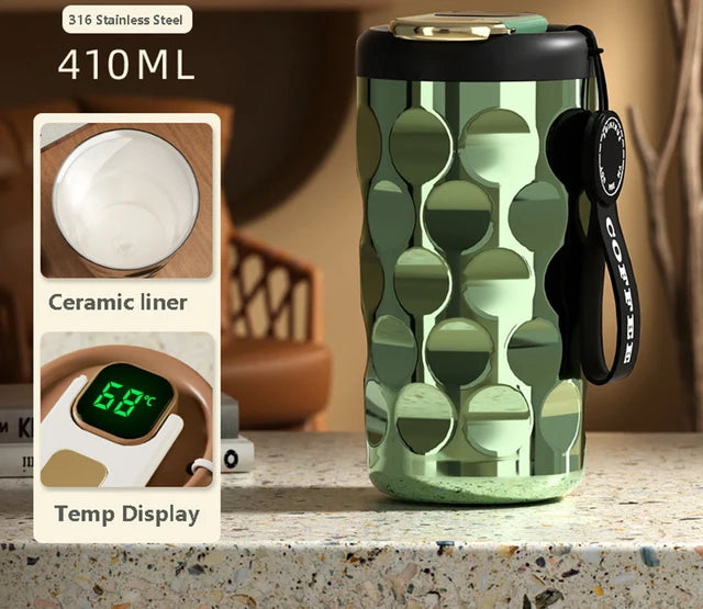 LED temperature display insulated cup 316 stainless steel cup intelligent coffee insulated bottle 410ml vacuum bottle coffee cup Julia M Home & Kitchen