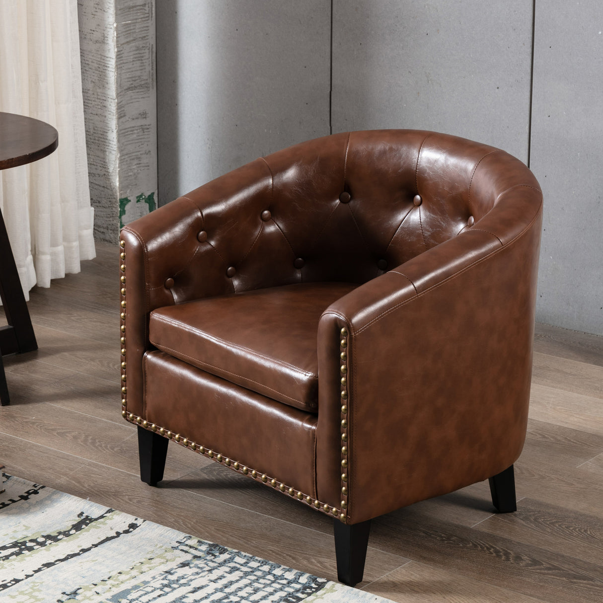 PU Leather Tufted Barrel ChairTub Chair for Living Room Bedroom Club Chairs - Julia M LifeStyles