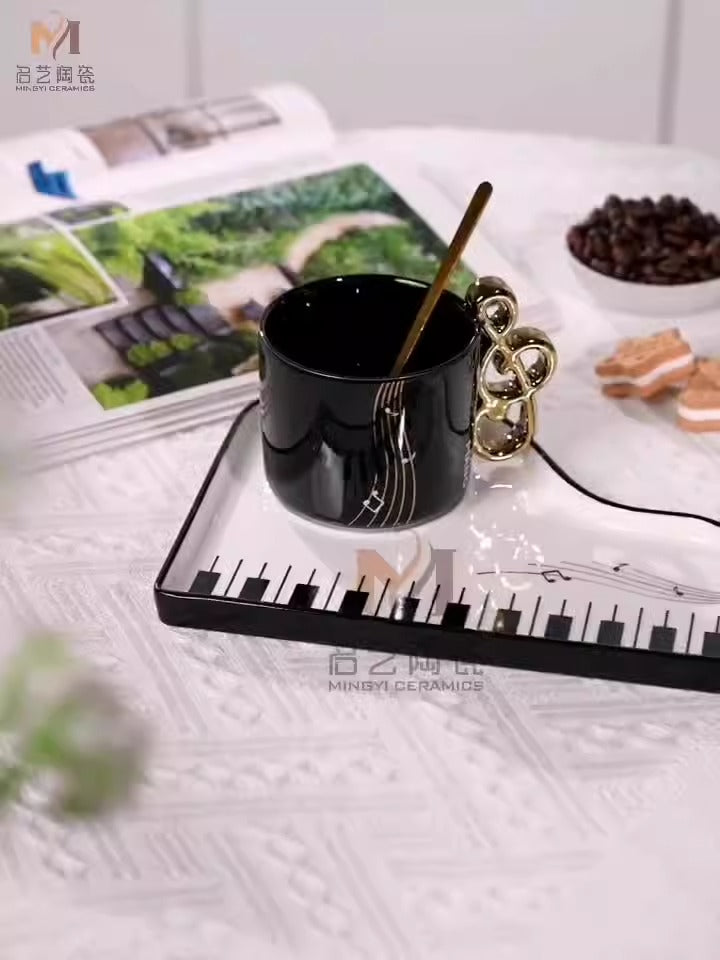Creative trace golden note shape handle ceramic cup saucer Nordic exquisite mug - Julia M LifeStyles