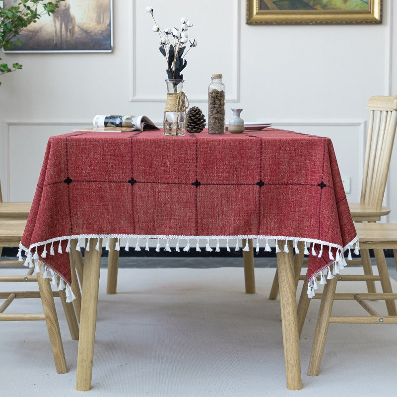Nordic Christmas Table Cloth Hollow Tassel Table Cloth Solid Color Long Stripe Jacquard Table Cloth Tea Table Mat Cotton Linen Julia M Home & Kitchen