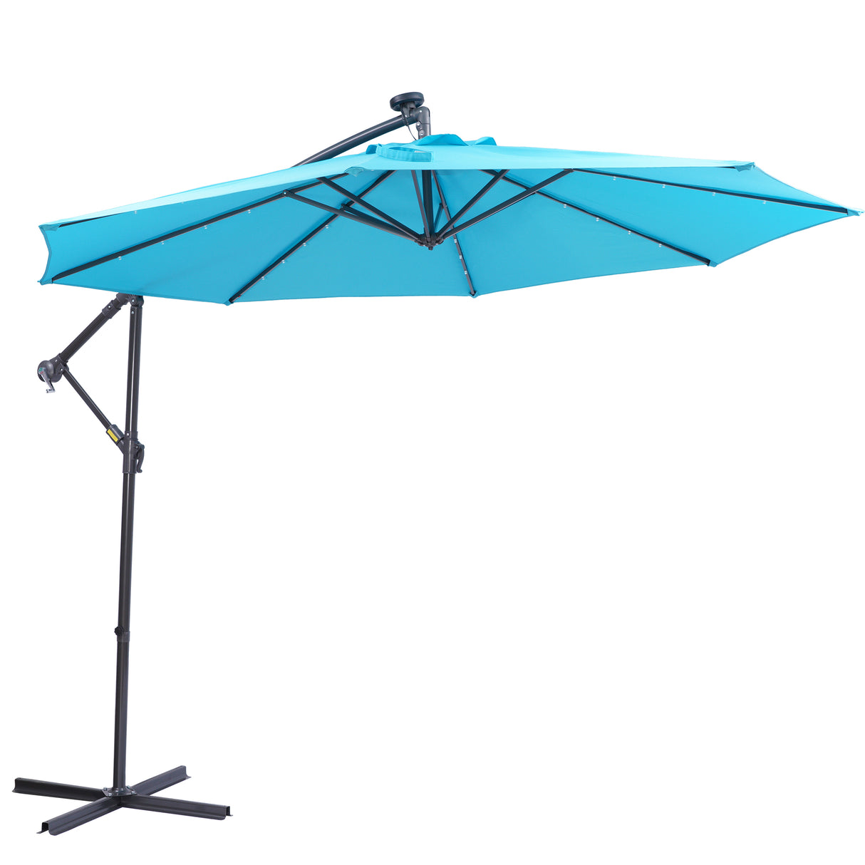 10 FT Solar LED Patio Outdoor Umbrella Hanging Cantilever Umbrella Offset Umbrella Easy Open Adustment with 32 LED Lights - Julia M LifeStyles