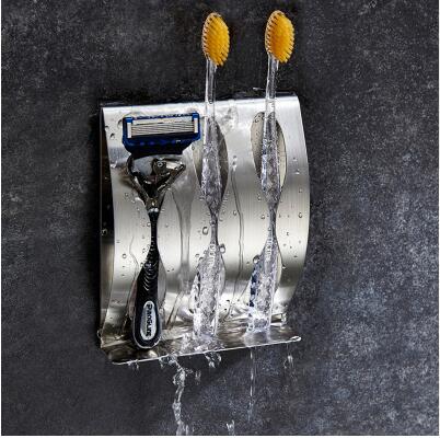Toothbrush Shaver Holder Rustproof Polished Stainless Steel Organizer Sticky Wall Mounted Bathroom Shower Toothbrush Shelf - Julia M LifeStyles