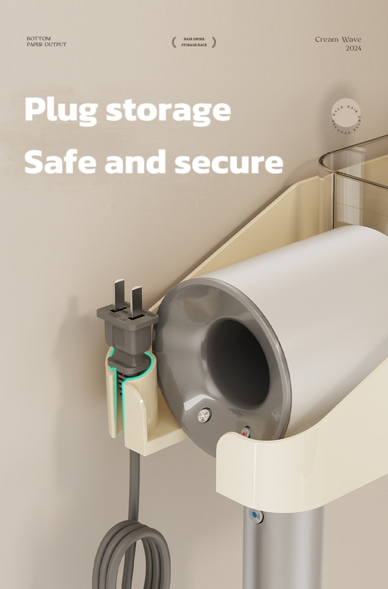 Cream hair dryer storage rack, non perforated wall mounted bathroom hair dryer rack, hair dryer holder, bathroom rack - Julia M LifeStyles