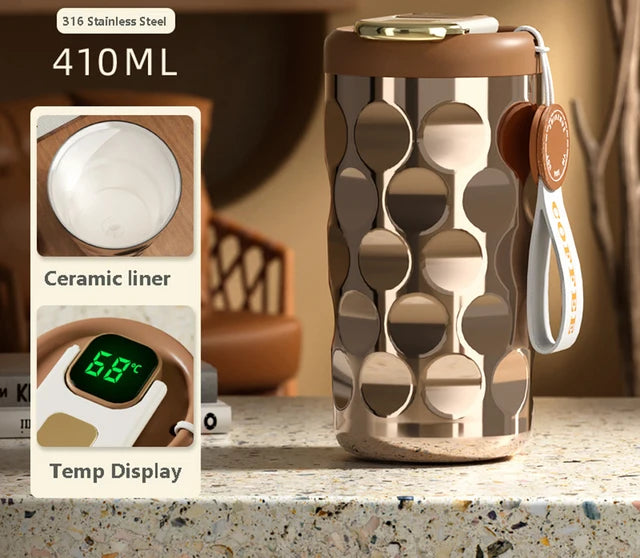 LED temperature display insulated cup 316 stainless steel cup intelligent coffee insulated bottle 410ml vacuum bottle coffee cup Julia M Home & Kitchen