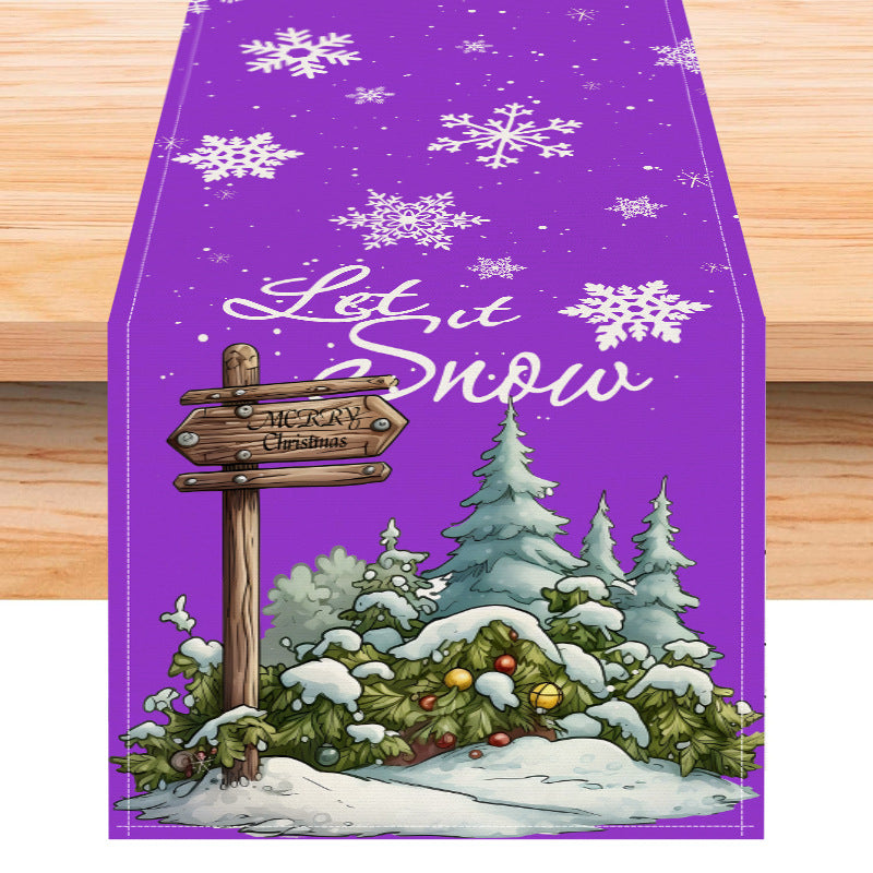 Christmas Snowflake Linen Table Flag New Christmas Tree Printed Tablecloth Holiday Table Decoration Tablecloth Mat Julia M Home & Kitchen