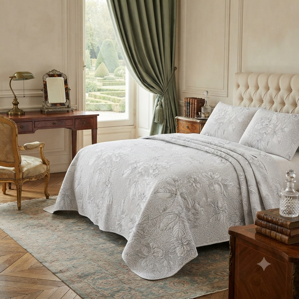 The Élan Heritage Embroidered Cotton Quilt Set