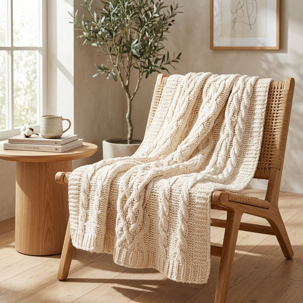 Cable Knit Textured Throw Blanket
