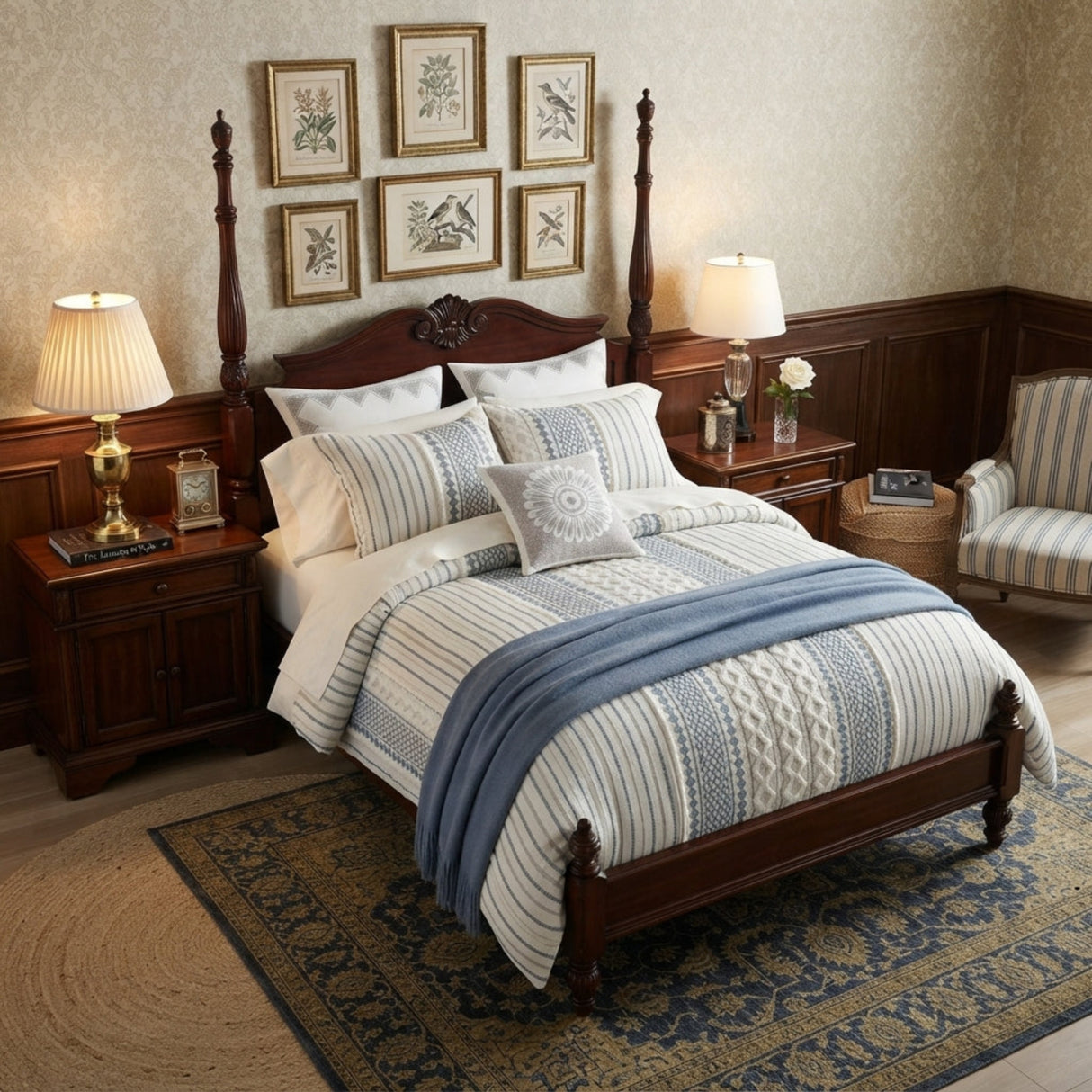 Full Queen Cotton Printed Duvet Cover Set With Chenille