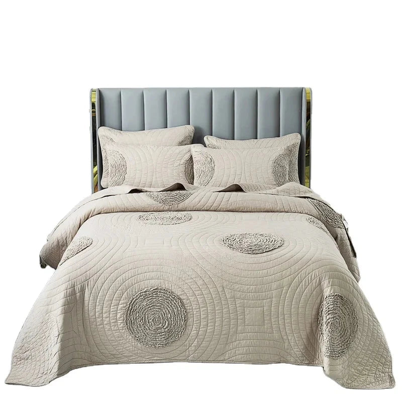 Handmade Bedding Quilts Embroidery Flower 100% Cotton Queen King Size Stitching Patchwork Bedspread 3pcs Quilt Set Julia M LifeStyles