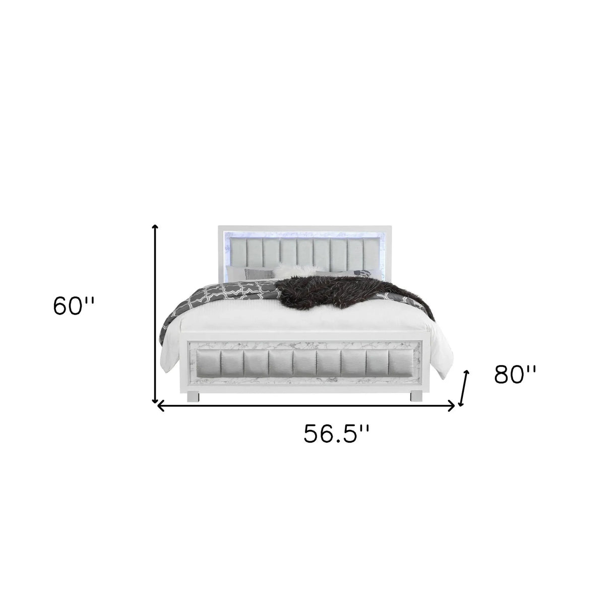 Classic Luxurious White Full Bed with LED Padded Headboard Julia M LifeStyles