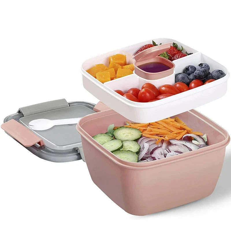 New Double-layer Lunch Box Portable Salad Container Compartmentalized Large Capacity Student Lunch Box Julia M LifeStyles