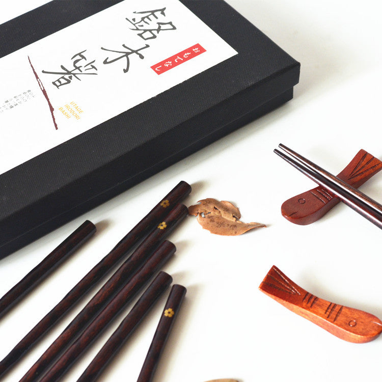 Elegant Chinese Style Wooden Chopstick Gift Set with Rest - 4 Pairs Julia M LifeStyles