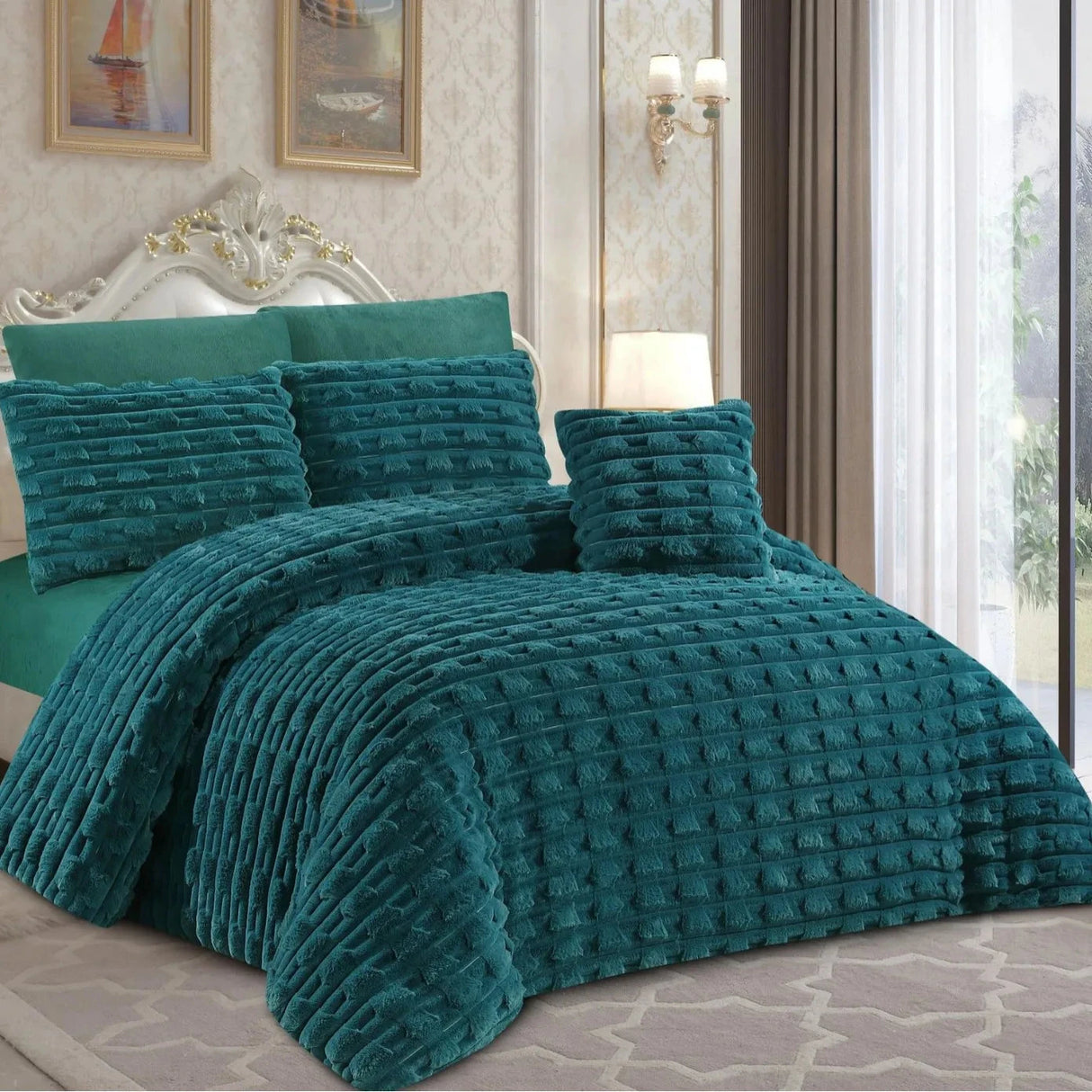 Light Luxury Rabbit Fur Plush 4-Piece Winter Set Julia M LifeStyles