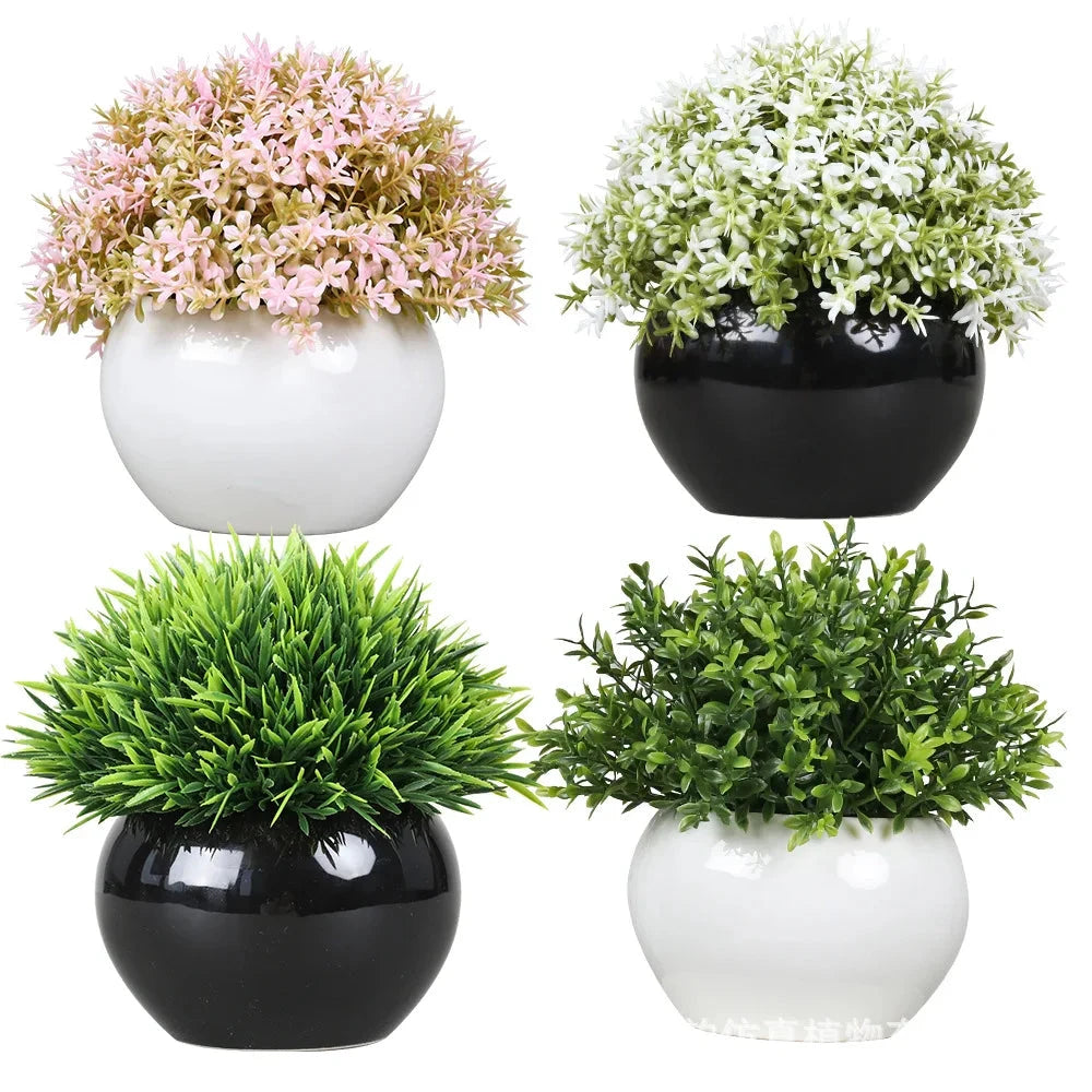 DS Artificial Plants Potted Greenery Green Grass Plastic Faux Topiary Shrubs for Bathroom Home Kitchen Office Farmhouse Decor Julia M LifeStyles