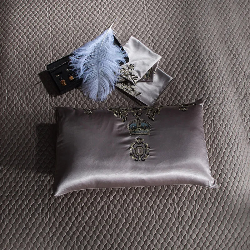 Golden Silver Red Luxury Wedding Royal Bedding sets Queen King size Embroidery Silk Satin Bohemia Duvet cover Bed sheet set - Julia M LifeStyles