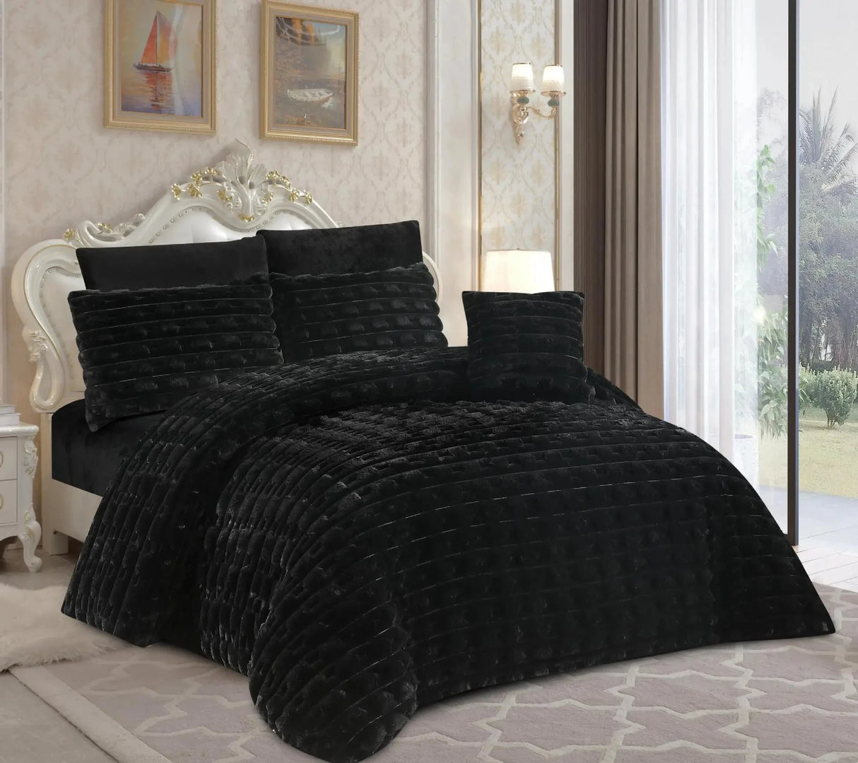 Light Luxury Rabbit Fur Plush 4-Piece Winter Set Julia M LifeStyles